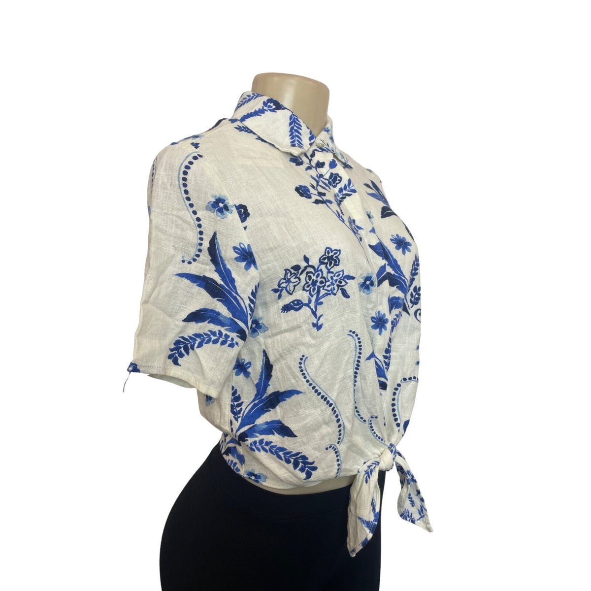 Industry Women's White With  Blue Floral Print Button Up Shirt Sz  XS- NWT