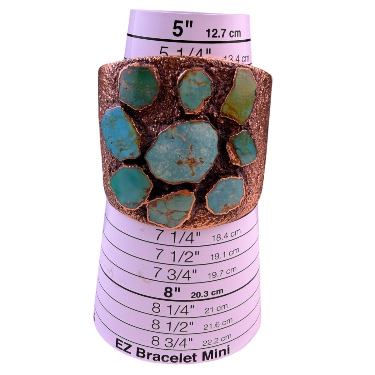 Handcrafted Vintage Solid Copper Cuff Bracelet With Inlaid Green Turquoise