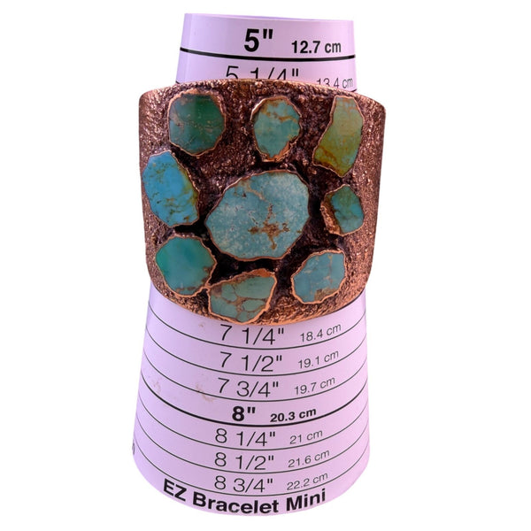 Handcrafted Vintage Solid Copper Cuff Bracelet With Inlaid Green Turquoise