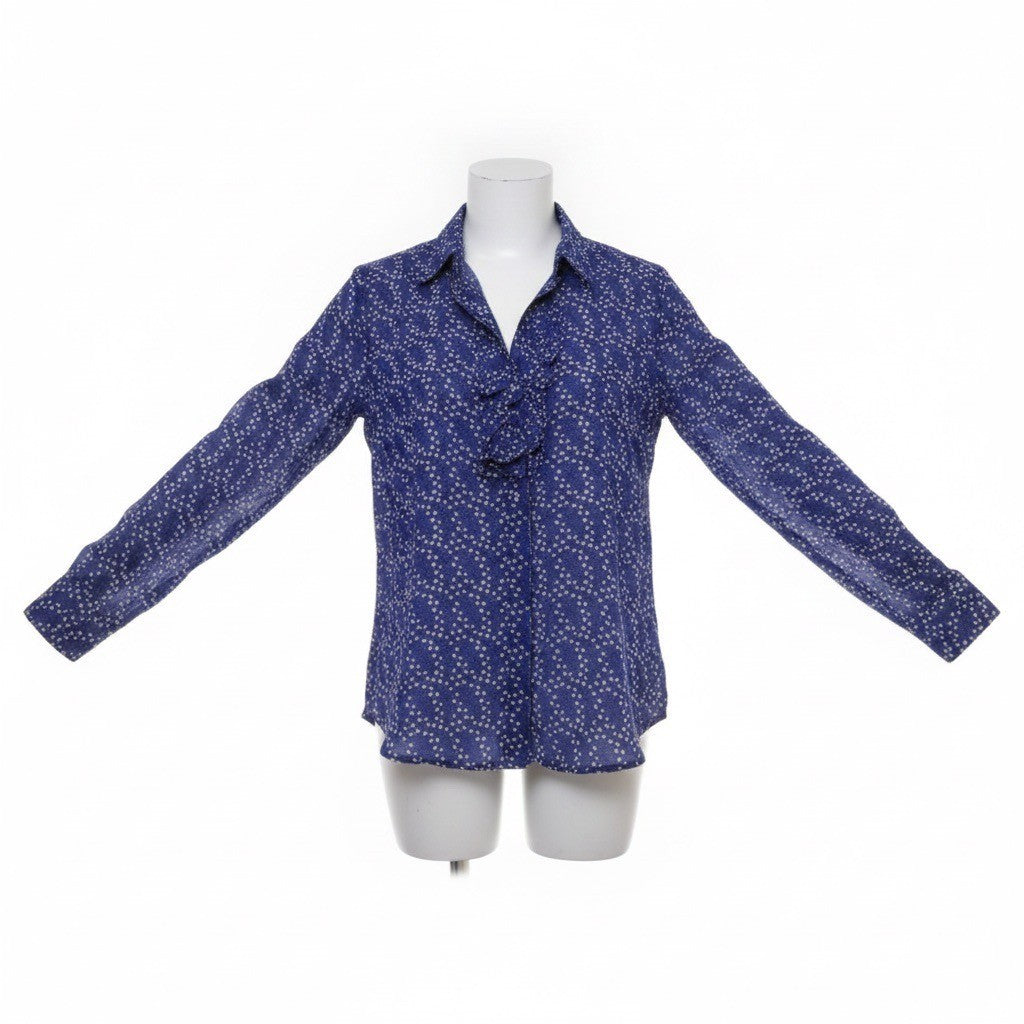 Banana Republic Womens Blue Long Sleeve Printed Button-Up Ruffle Dillon Shirt Sz