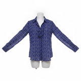 Banana Republic Womens Blue Long Sleeve Printed Button-Up Ruffle Dillon Shirt Sz