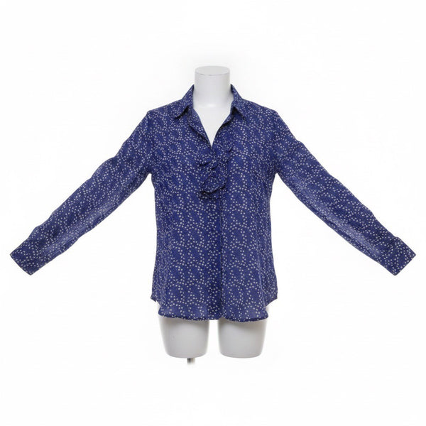 Banana Republic Womens Blue Long Sleeve Printed Button-Up Ruffle Dillon Shirt Sz