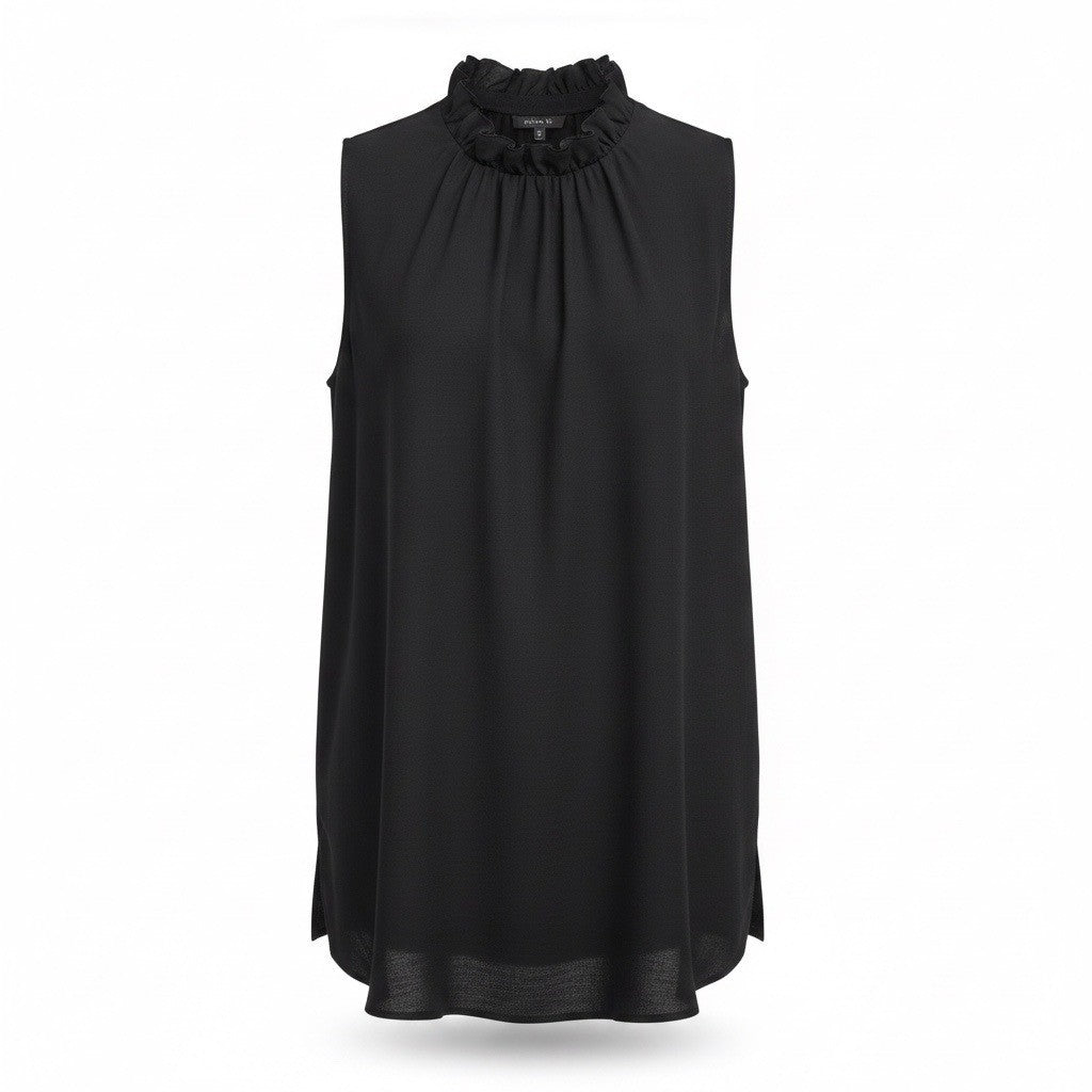 Lafayette 148 Womens Black Silk Sleeveless Ruffle Neck Blouse Size M