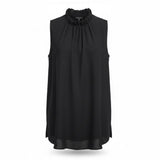 Lafayette 148 Womens Black Silk Sleeveless Ruffle Neck Blouse Size M