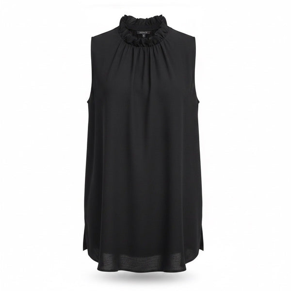 Lafayette 148 Womens Black Silk Sleeveless Ruffle Neck Blouse Size M