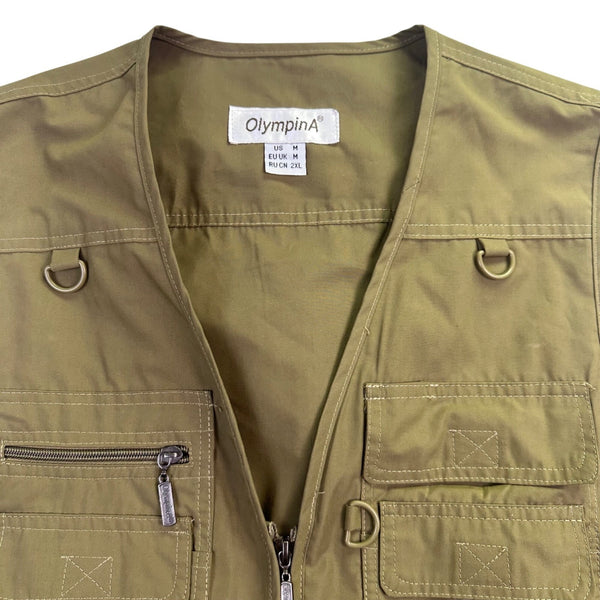 Olympina Mens Olive Green Multi-Pocket Outdoor Fishing Utility Vest Size M