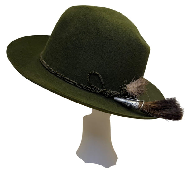Vintage Rockel Green Wool Fedora Hat Rustic Design Twisted Cord Band Feather OS