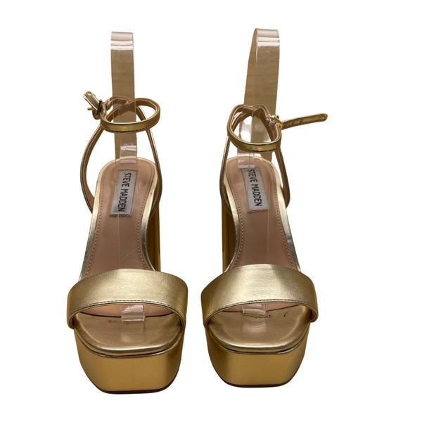 Steve Madden Women's Gold Synthetic Platform Lessa Block Heel Sandals Size 5.5M