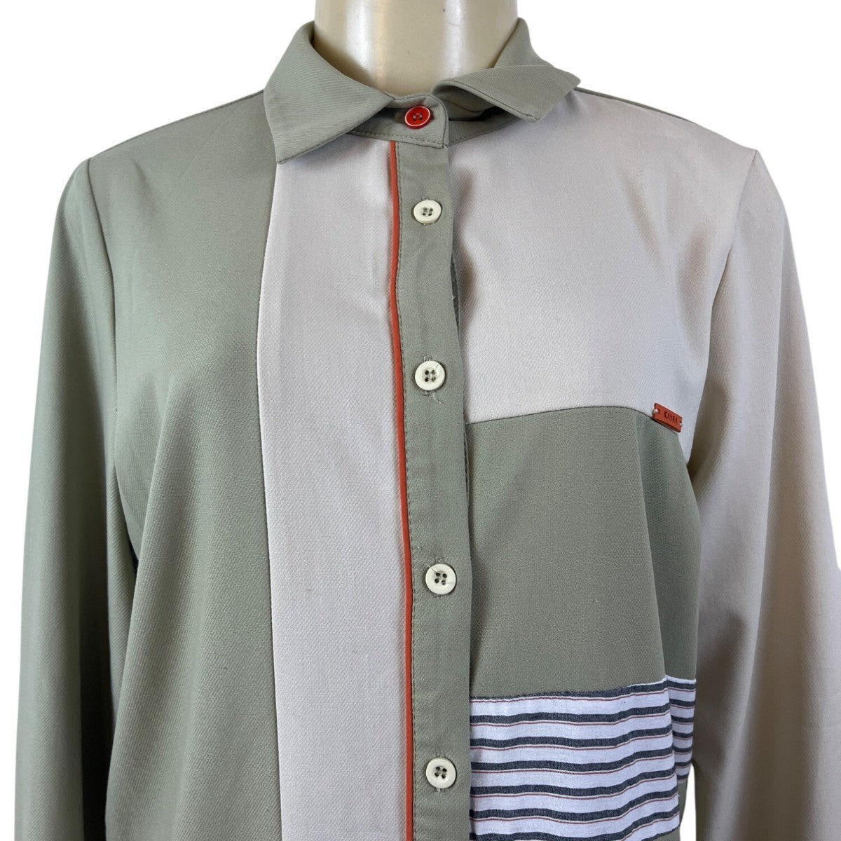 Kayra Womens Green Multicolor Striped Shirt Dress Long Sleeve Size 38