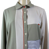 Kayra Womens Green Multicolor Striped Shirt Dress Long Sleeve Size 38