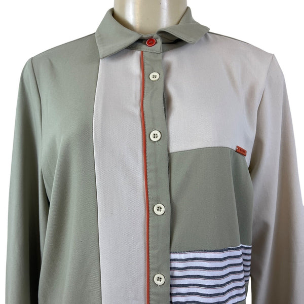 Kayra Womens Green Multicolor Striped Shirt Dress Long Sleeve Size 38