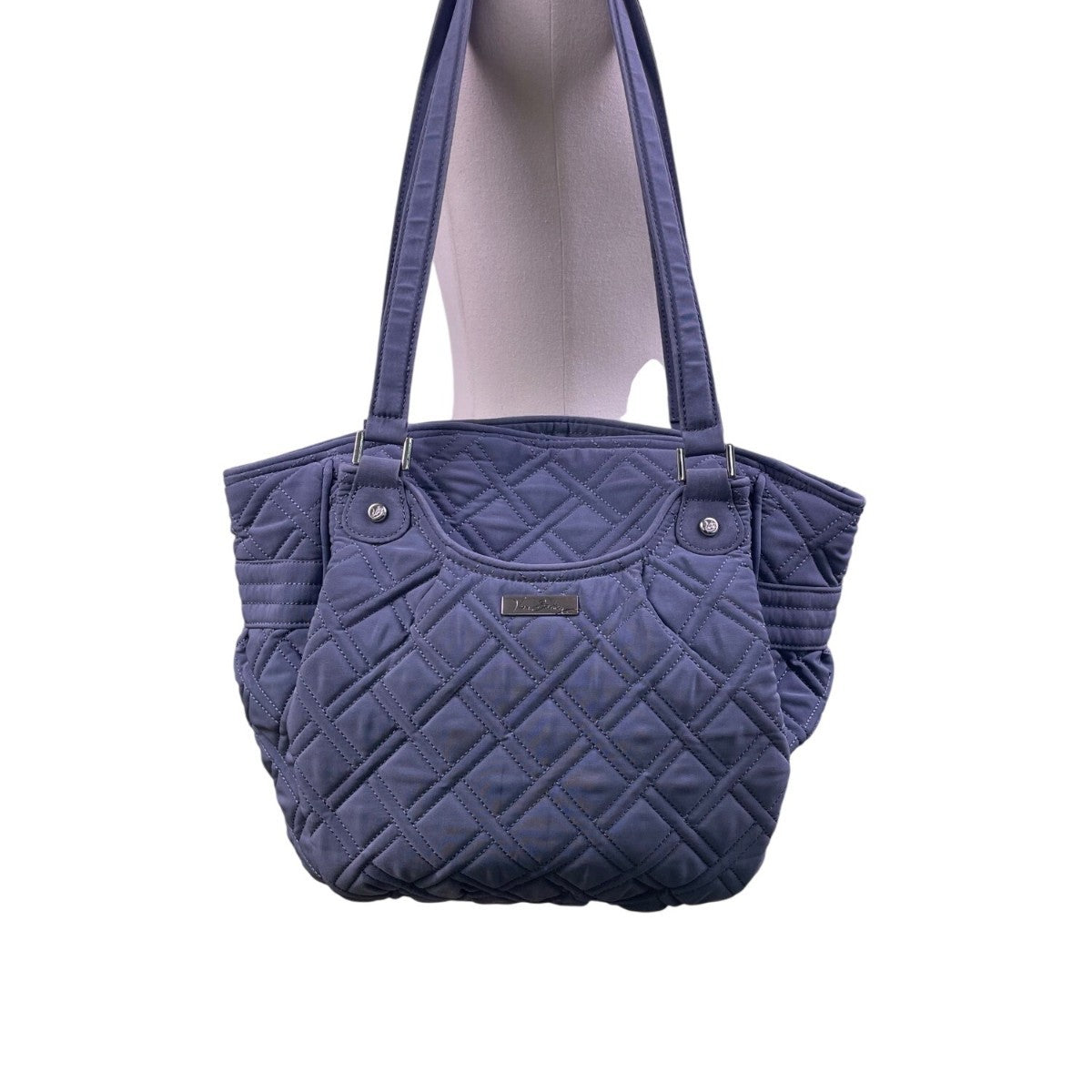 Vera Bradley Women’s Gray Quilted Nylon Zip Closure Double Strap Shoulder Bag