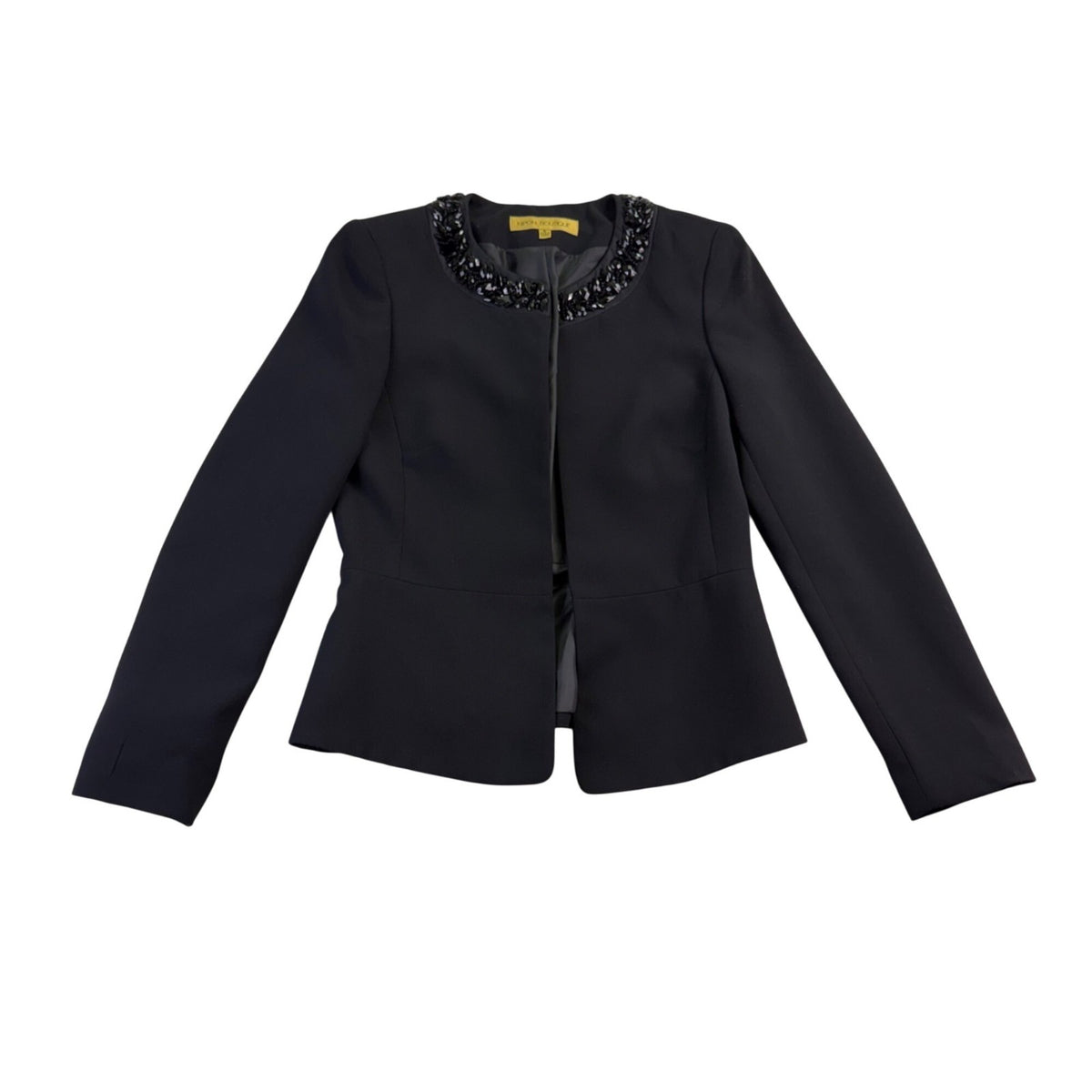 Nipon Boutique Womens Black Embellished Collar Open-Front Jacket Size 4