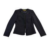 Nipon Boutique Womens Black Embellished Collar Open-Front Jacket Size 4
