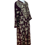 Vintage Women’s Velvet Burgundy & Gold Tone Embroidered Kaftan Dress