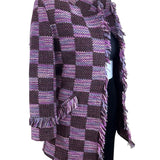 Starlite Womens Brown & Pink Woven Fringe Open Front Blazer Jacket Sz 12