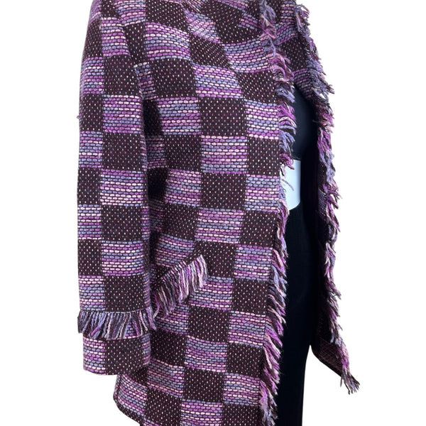 Starlite Womens Brown & Pink Woven Fringe Open Front Blazer Jacket Sz 12