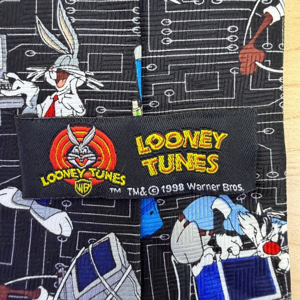 Looney Tunes Mens Black Novelty Tie Circuit Board Character Print
