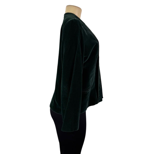 Galerias Preciados Womens Green Velvet Embroidered Open Front Blazer Sz 46