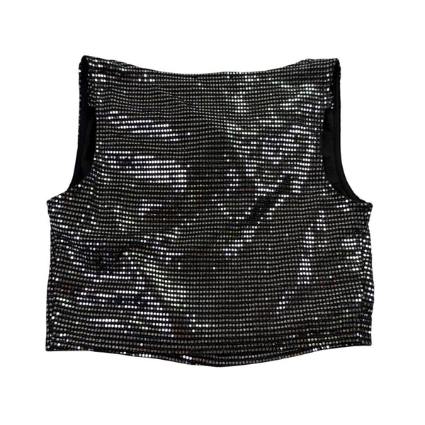 Sincerely Jules Womens Silver Lurex Sequined Crop Top & Skirt Set Size S
