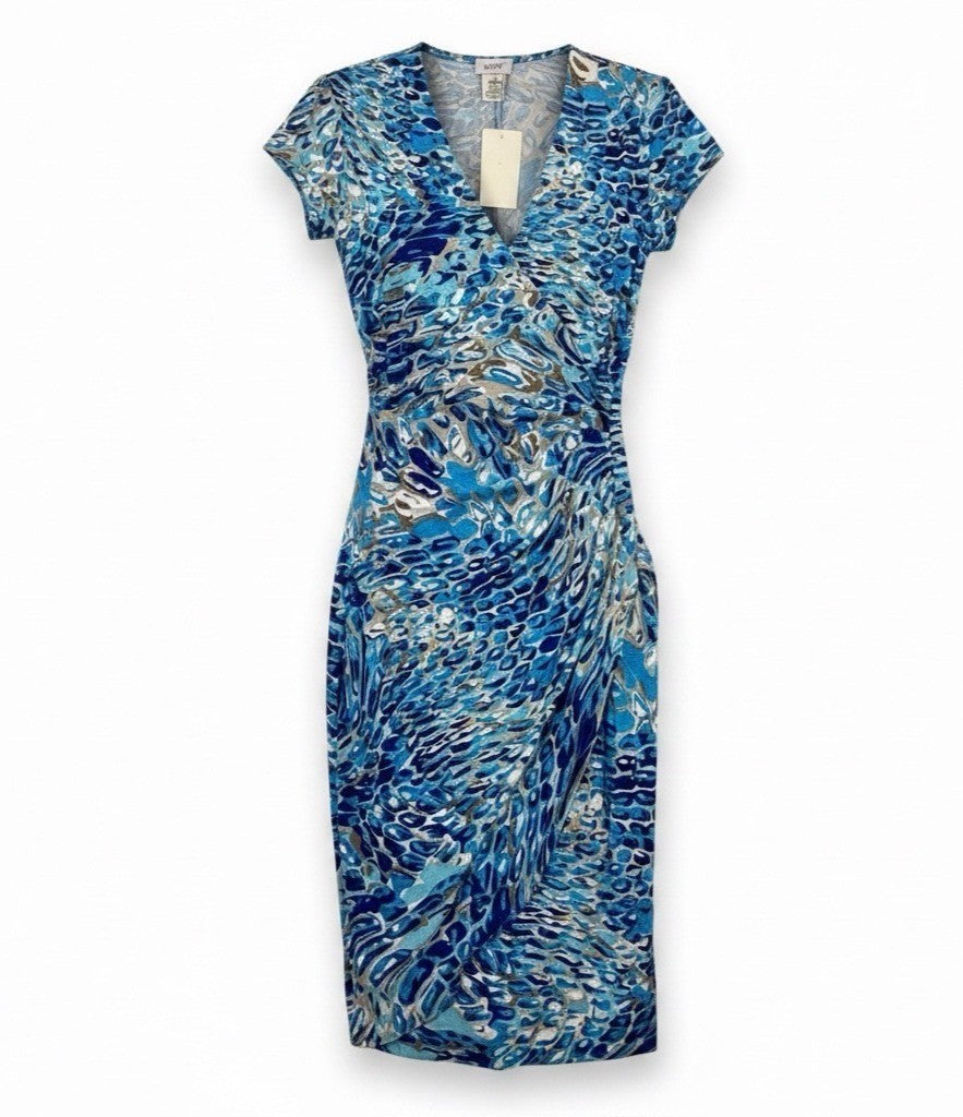 Cache Womens Blue Abstract Wrap Dress Sz XS