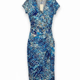 Cache Womens Blue Abstract Wrap Dress Sz XS