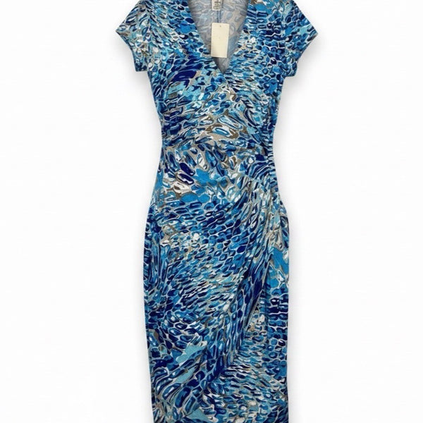 Cache Womens Blue Abstract Wrap Dress Sz XS