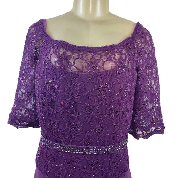 MGNY Women’s Magenta Lace & Chiffon Evening Gown With Sequins Size 16