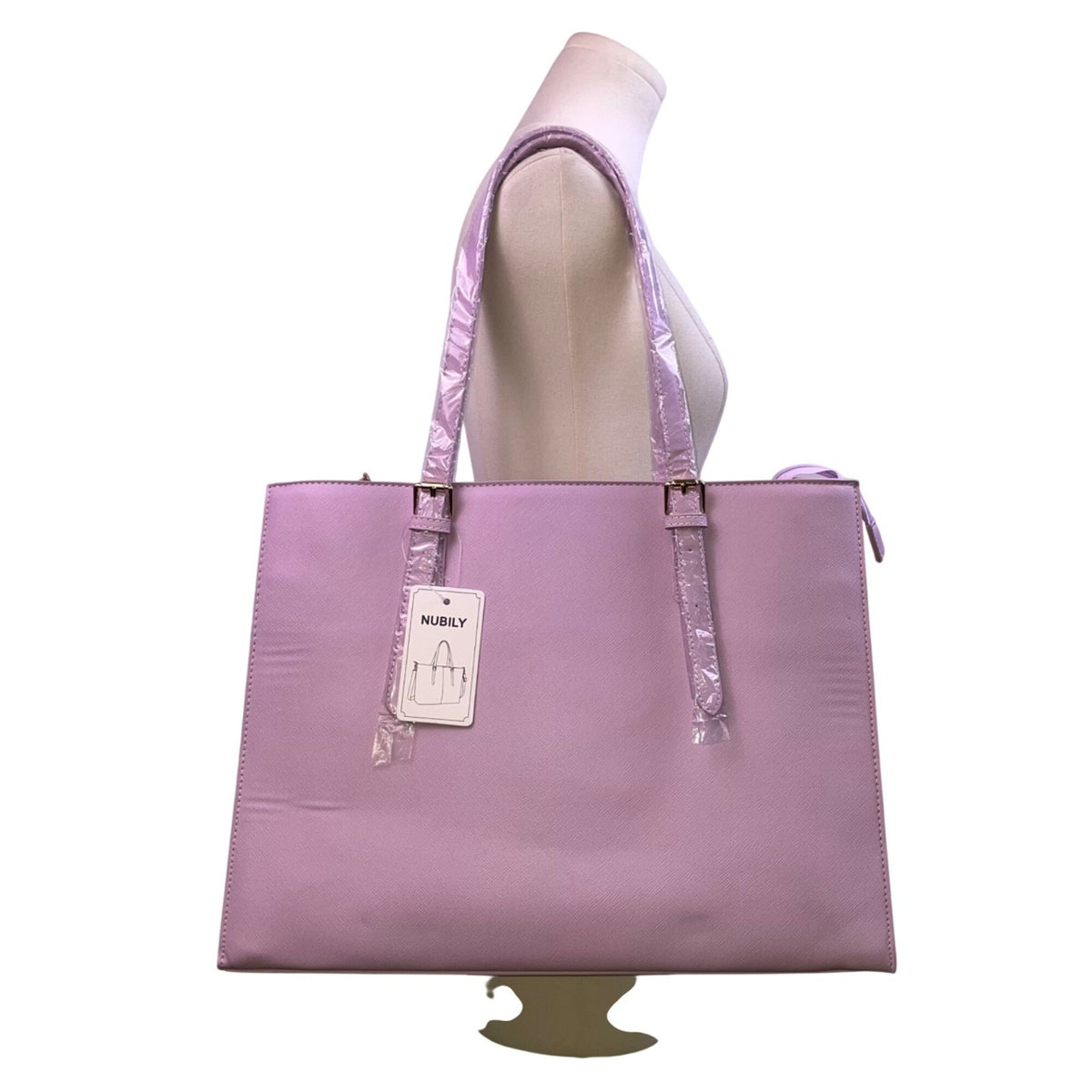 Nubily Women’s Lavender Faux Leather With Long Straps Zipper Pocket Laptop Tote