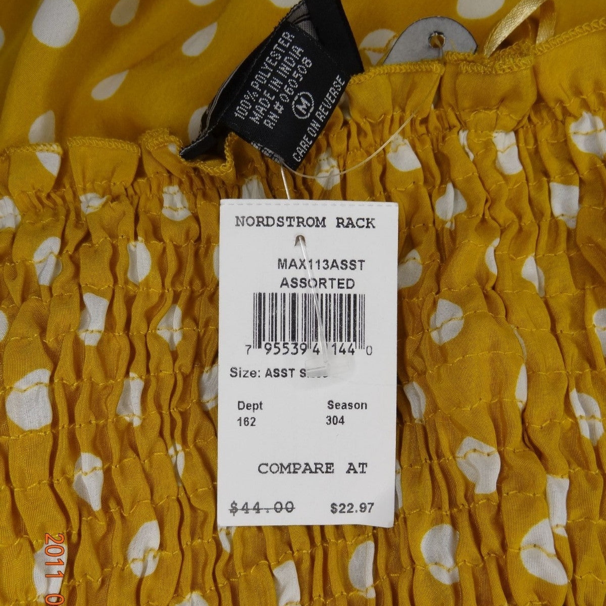 Women's Yellow & White Polka Dot Strapless High-Low Dress By Angie