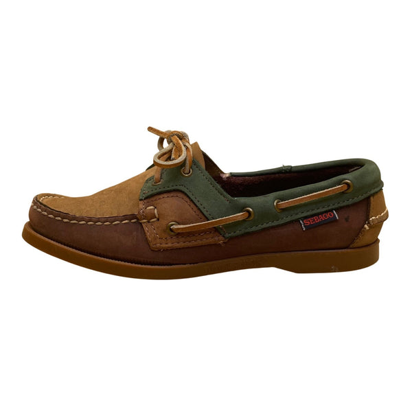 Sebago Women’s Brown & Green Leather 2 Eyes Docksides Boat Moc Toe Shoes Size 7.