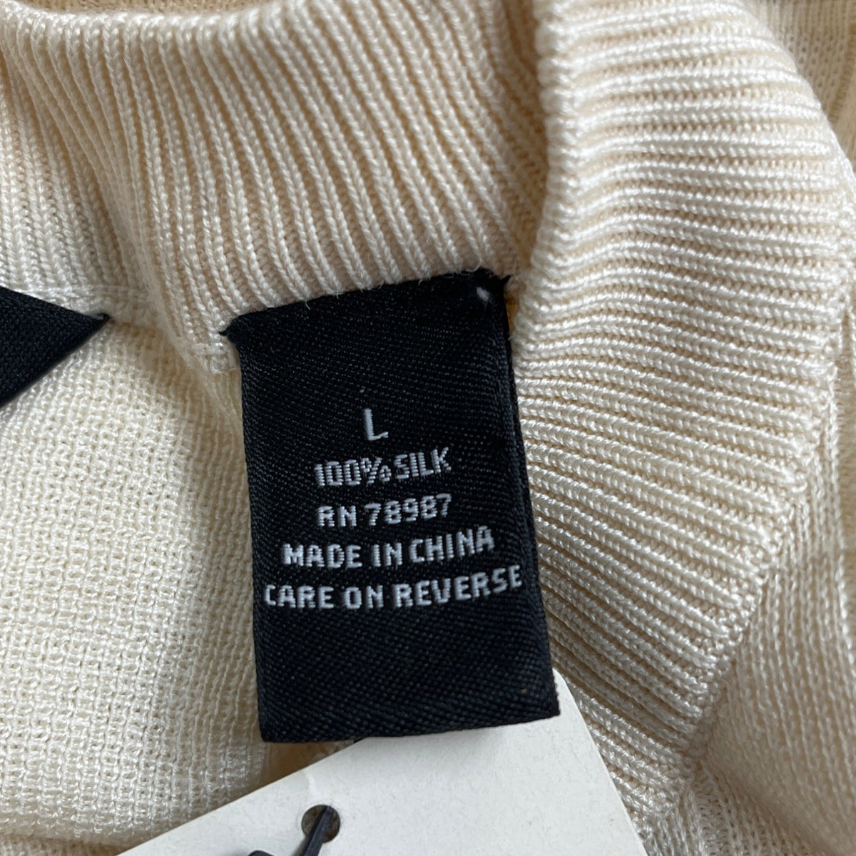 Bachrach Mens Cream 100% Silk Long Sleeve Sweater Grid Pattern Size L