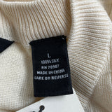 Bachrach Mens Cream 100% Silk Long Sleeve Sweater Grid Pattern Size L