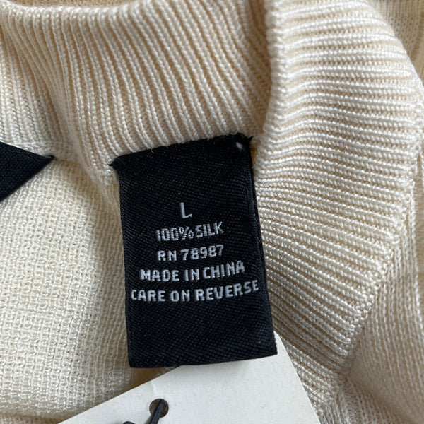 Bachrach Mens Cream 100% Silk Long Sleeve Sweater Grid Pattern Size L