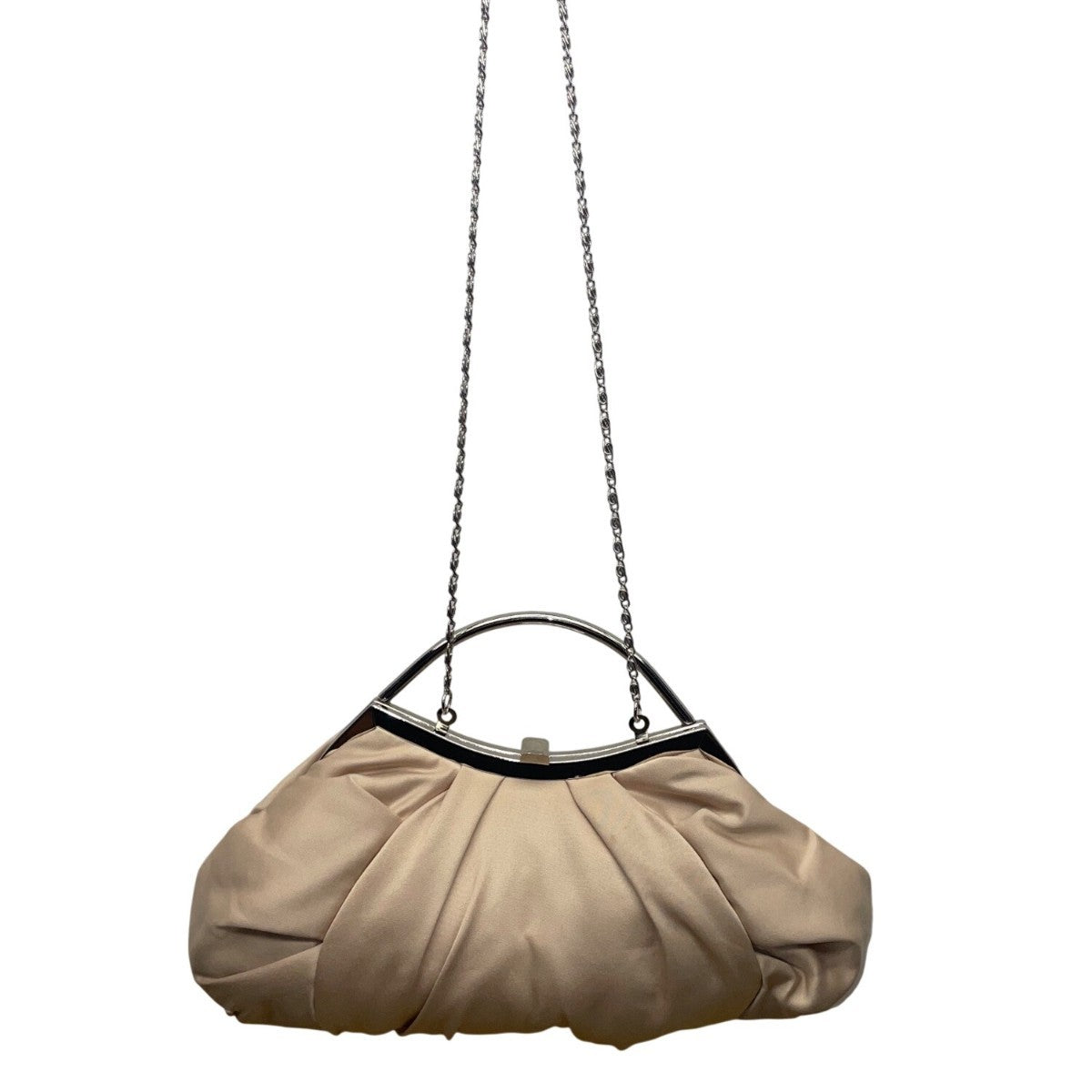 Lulu Townsend Women’s Beige Satin With Chain Strap  Pleated Clutch Evening Bag