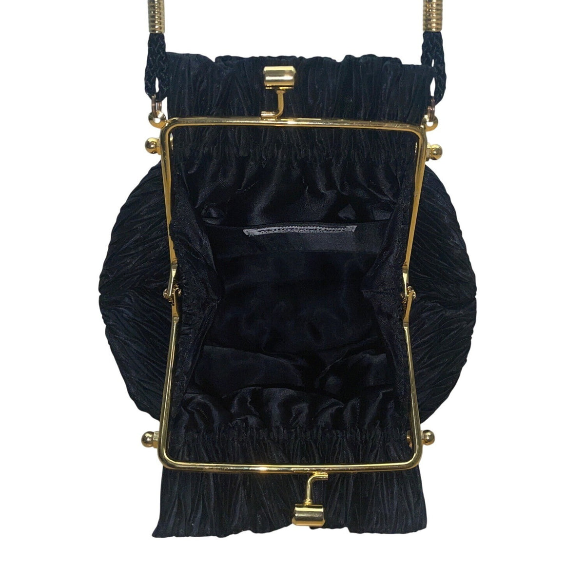 Whiting & Davis Women’s Black Pleated Fabric Gold-Tone Frame Small Crossbody Bag