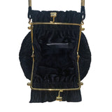 Whiting & Davis Women’s Black Pleated Fabric Gold-Tone Frame Small Crossbody Bag