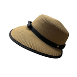 Eric Javits Womens Natural & Black Squishee Straw Sun Hat Adjustable Band OS