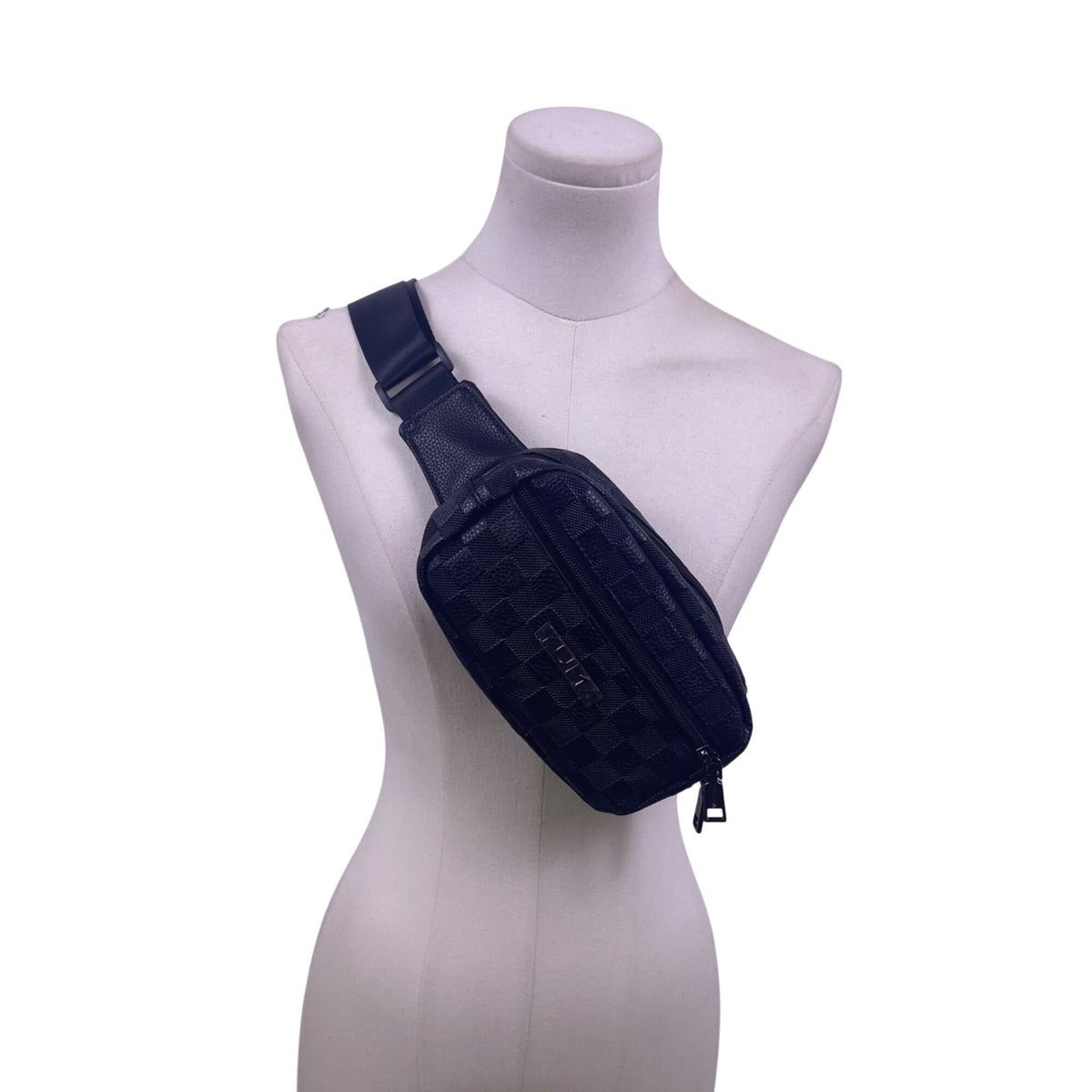 Yuma Unisex Black Checkered Adjustable Strap Fanny Pack Small Crossbody Bag