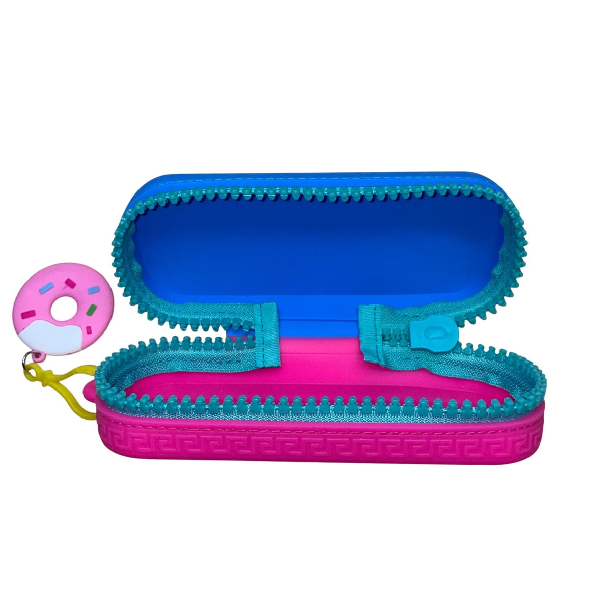 Kids Blue/Pink Silicone Zippered With Donut Charm Hard Glasses Case