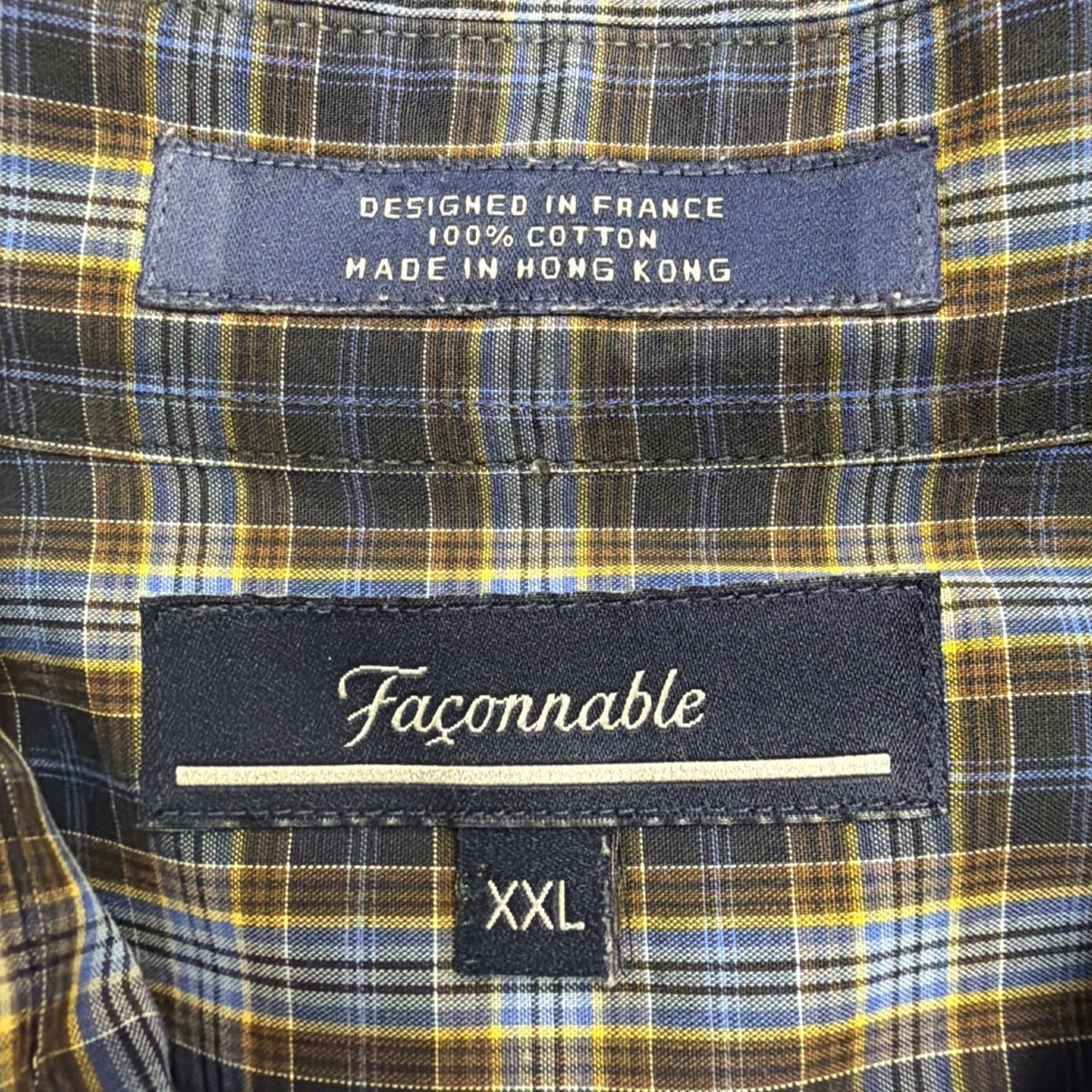 Faconnable Mens Blue Yellow Cotton Plaid Short Sleeve Button-Down Shirt Size XXL