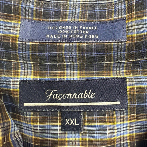 Faconnable Mens Blue Yellow Cotton Plaid Short Sleeve Button-Down Shirt Size XXL
