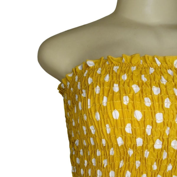 Women's Yellow & White Polka Dot Strapless High-Low Dress By Angie