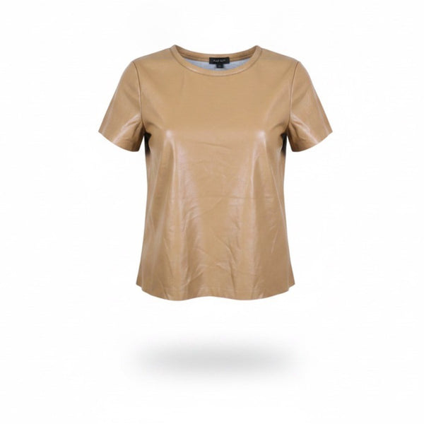 AS By DF Womens Tan Recycled Leather T-Shirt Short Sleeve Crewneck Size L