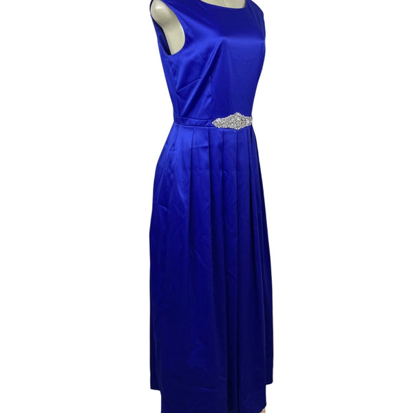 Tahari Vintage-Style Royal Blue Sleeveless Evening Gown Embellished Waist Size 6