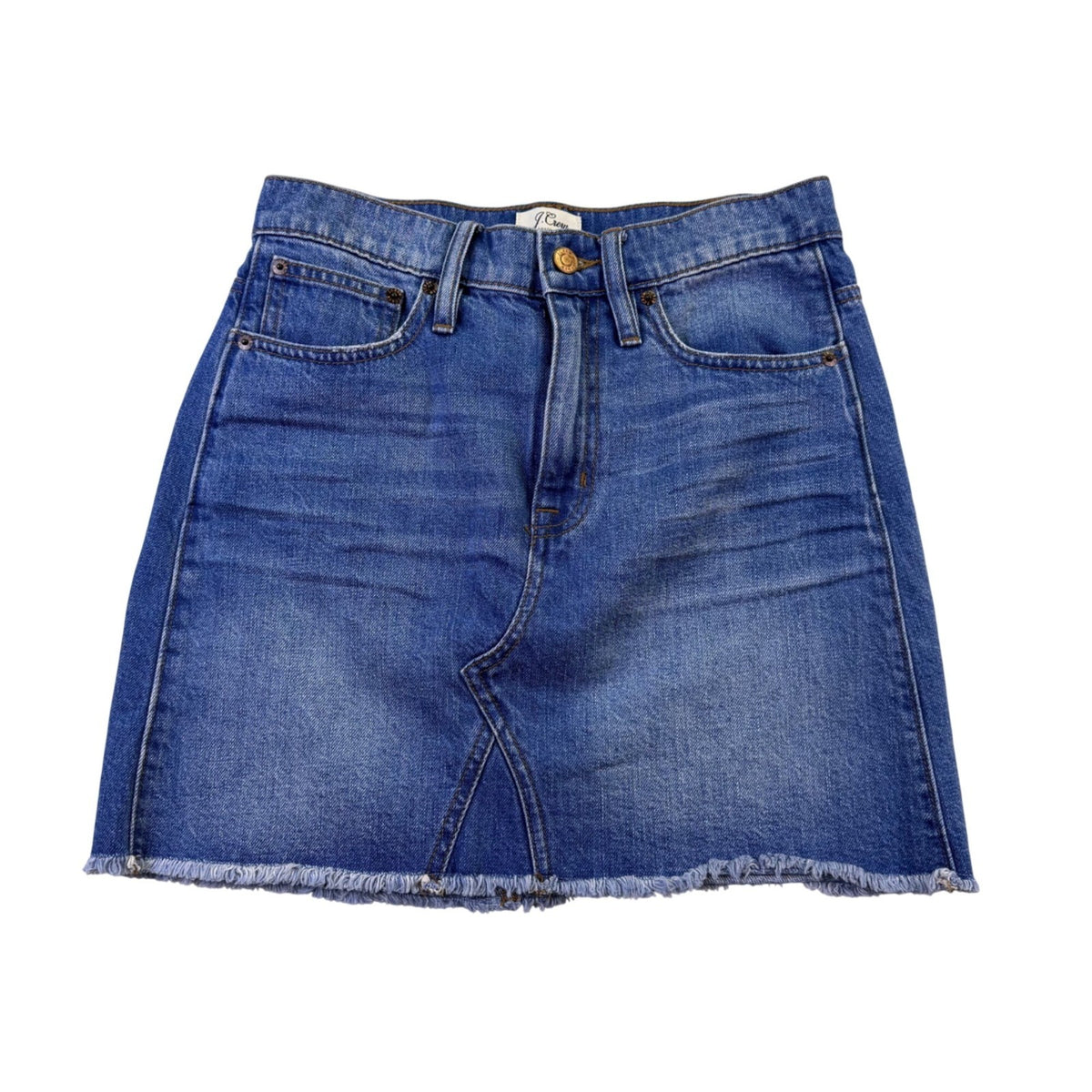J. Crew Womens Blue Cotton Denim Mini Skirt Frayed Hem Casual Petite 25P
