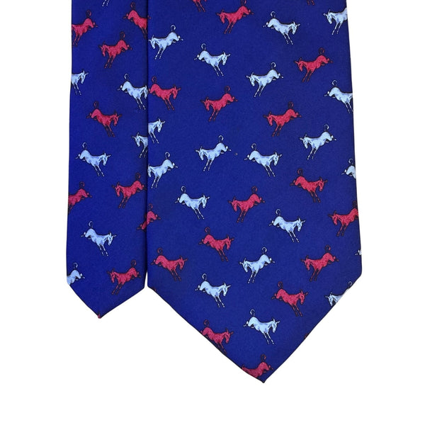 Alynn Mens Blue Silk Horse Pattern Tie Creative American Design USA-Made