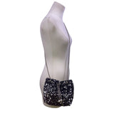 Women’s Black & Silver Sequined With Drawstring Chain Strap Purse