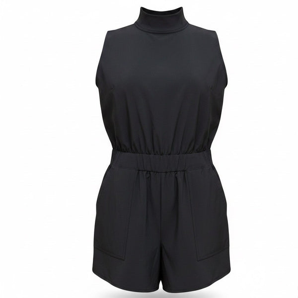 Athleta Womens Black Polyester-Blend Sleeveless Zip-Up Romper Size 14
