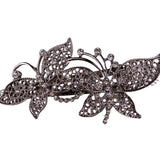 Silver Tone Rhinestone Butterfly Hair Clip Elegant Floral Filigree Design